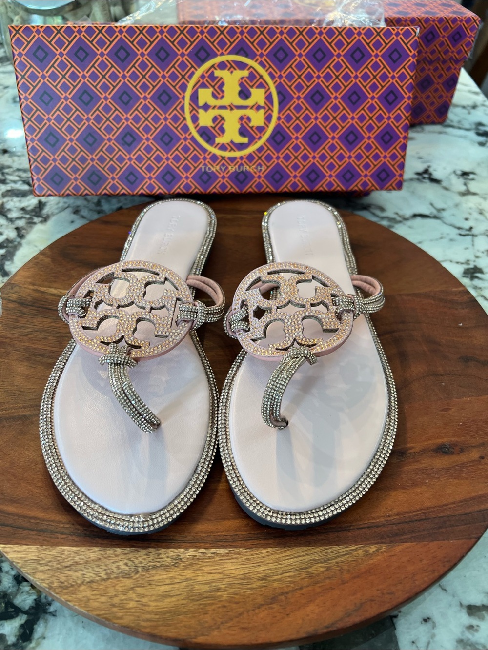 Tory Burch Pink Jeweled Miller Thong Sandals